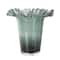 Green Glass Floral Tulip Inspired Ombre Vase with Wavy Opening